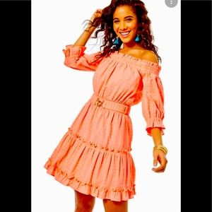 Lilly Pulitzer Louisa Off The Shoulder Orange Mini Dress Size Small